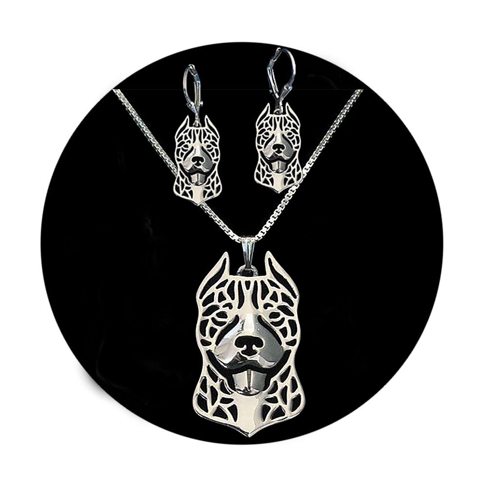 Pit Bull Staffordshire Terrier Dog Necklace Silver Womens Ginger Lyne Collection - Ears Up Dog Set