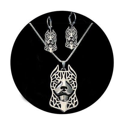 Pit Bull Staffordshire Terrier Dog Necklace Silver Womens Ginger Lyne Collection - Ears Up Dog Set