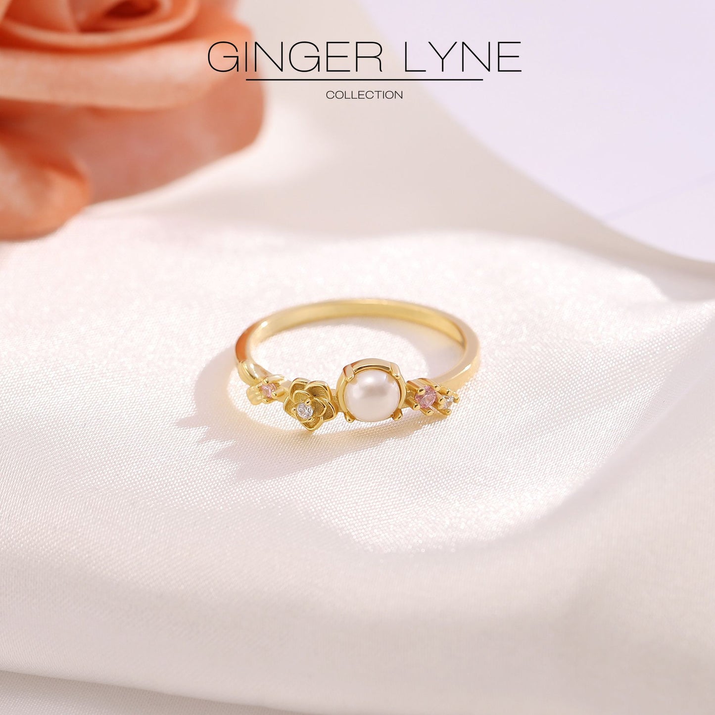 IslaSimulatedPearlRingforWomenSterlingSilver14KGoldPlatedGingerLyneCollection_Gold-2