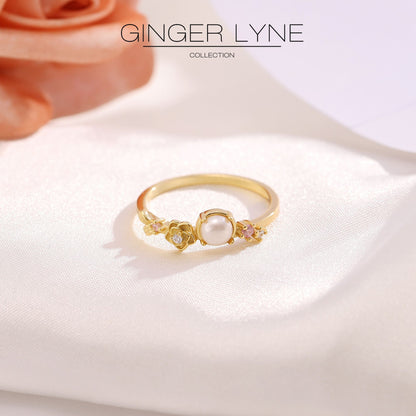 IslaSimulatedPearlRingforWomenSterlingSilver14KGoldPlatedGingerLyneCollection_Gold-2