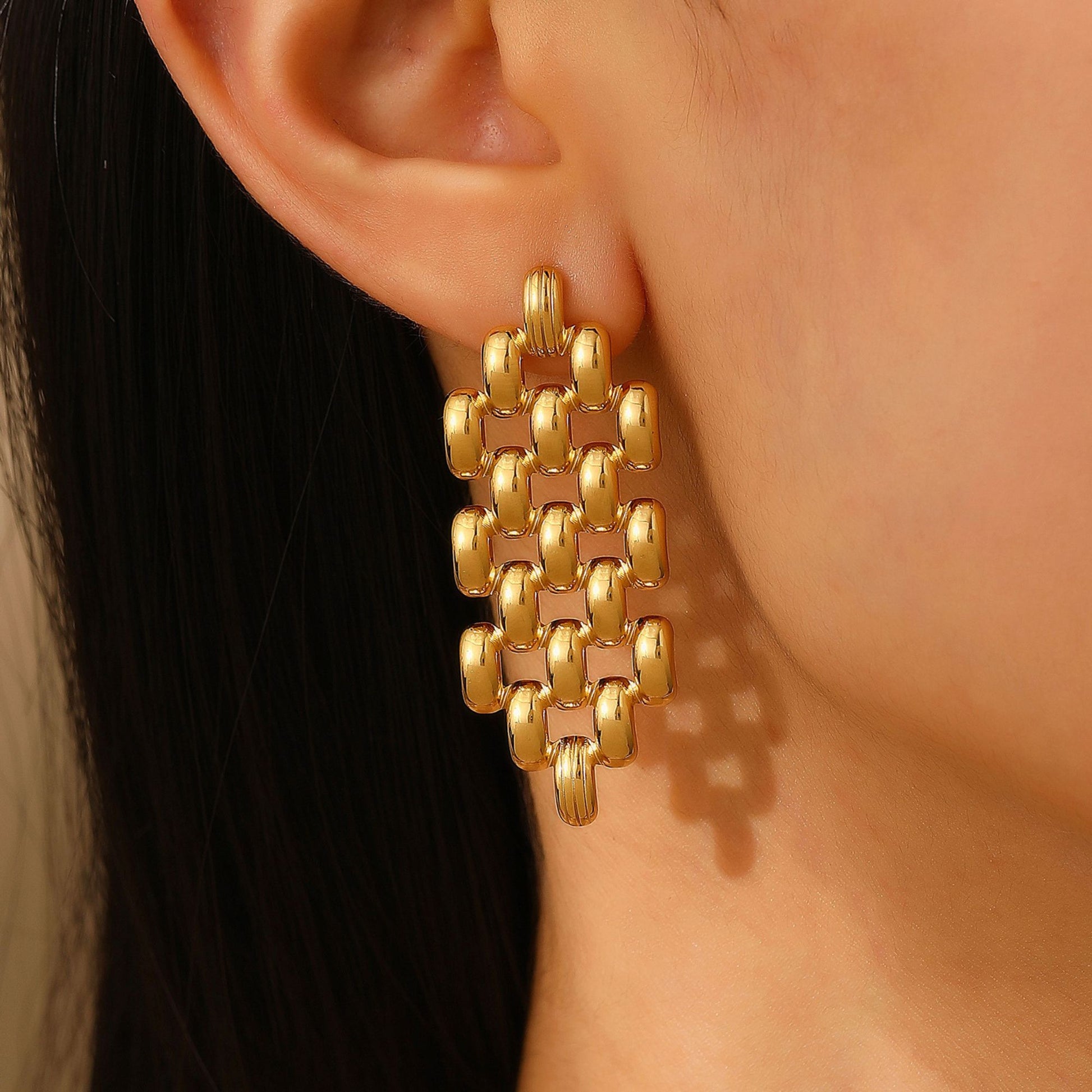 MeshDropEarringsforWomenbyGingerLyneGoldStainlessSteelSolidNon-FlexibleStud_Gold-4
