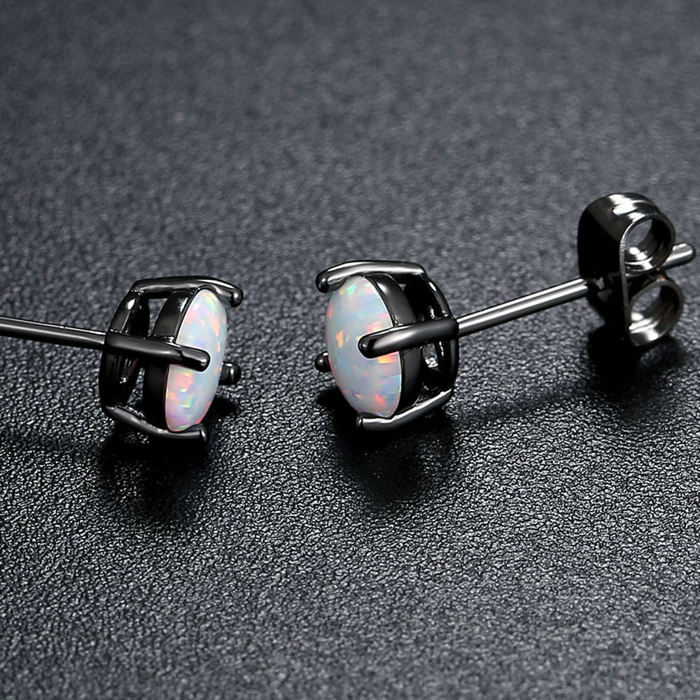 White Created Fire Opal Stud Earrings Wgold Plated Womens Ginger Lyne Collection - Silver/Black