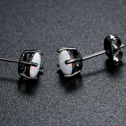White Created Fire Opal Stud Earrings Wgold Plated Womens Ginger Lyne Collection - Silver/Black