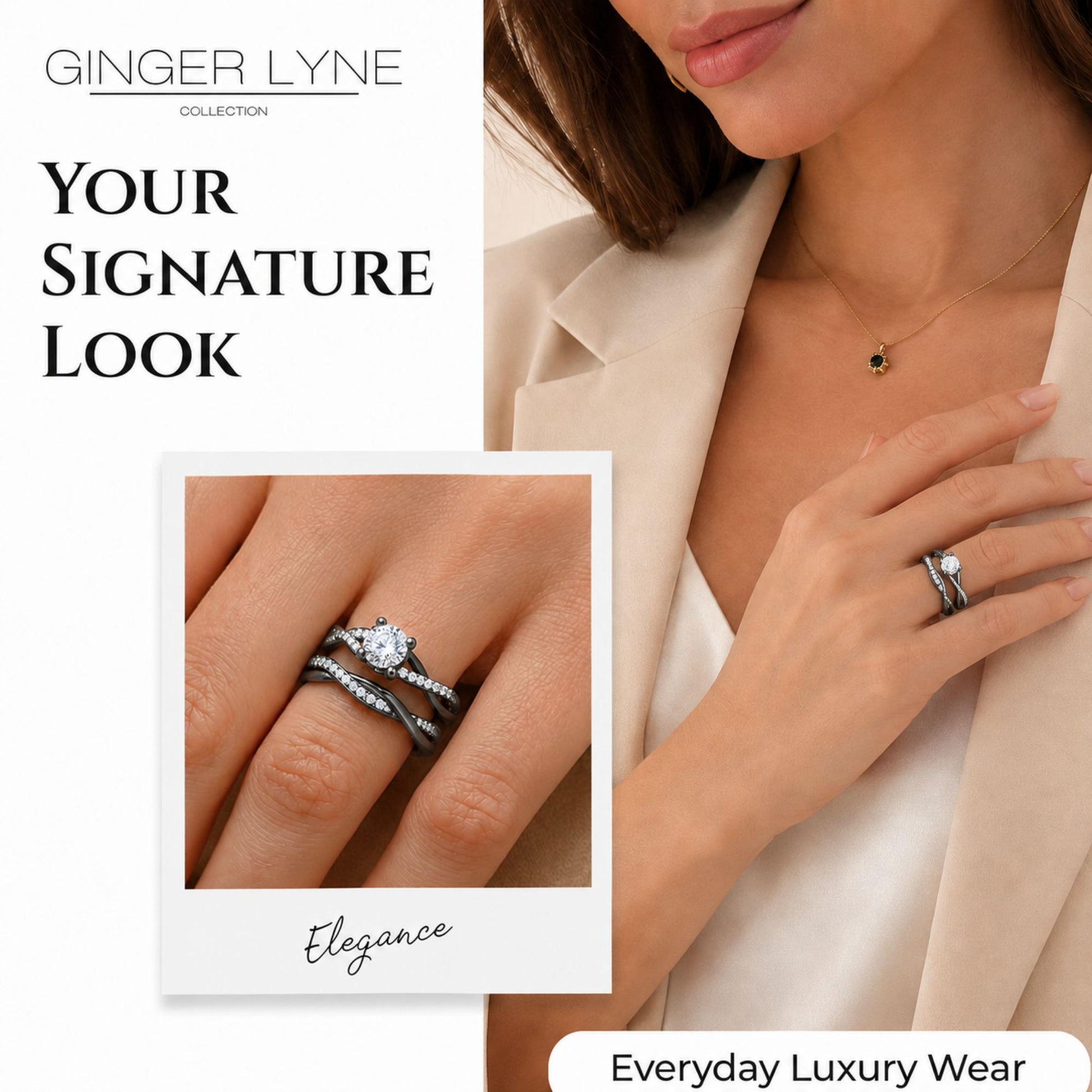 QueenaBlackWeddingRingSetAnniversaryBandEngagementRingforWomenSterlingSterlingCzGingerLyneCollection_RhodiumBlack-Clear-5