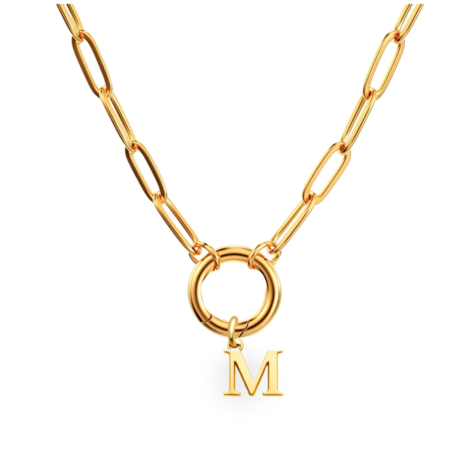 PaperclipLinkCircleCarabinerIntialLetterCharmHolderNecklaceforWomen18ktGoldPlatedStainlessSteelGingerLyne_Gold-M-1