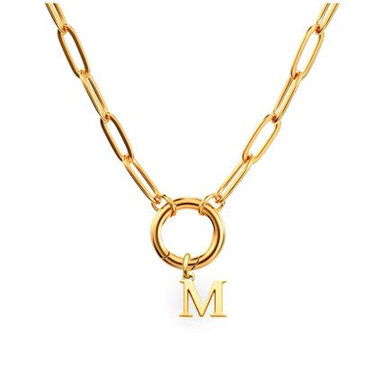 PaperclipLinkCircleCarabinerIntialLetterCharmHolderNecklaceforWomen18ktGoldPlatedStainlessSteelGingerLyne_Gold-M-1