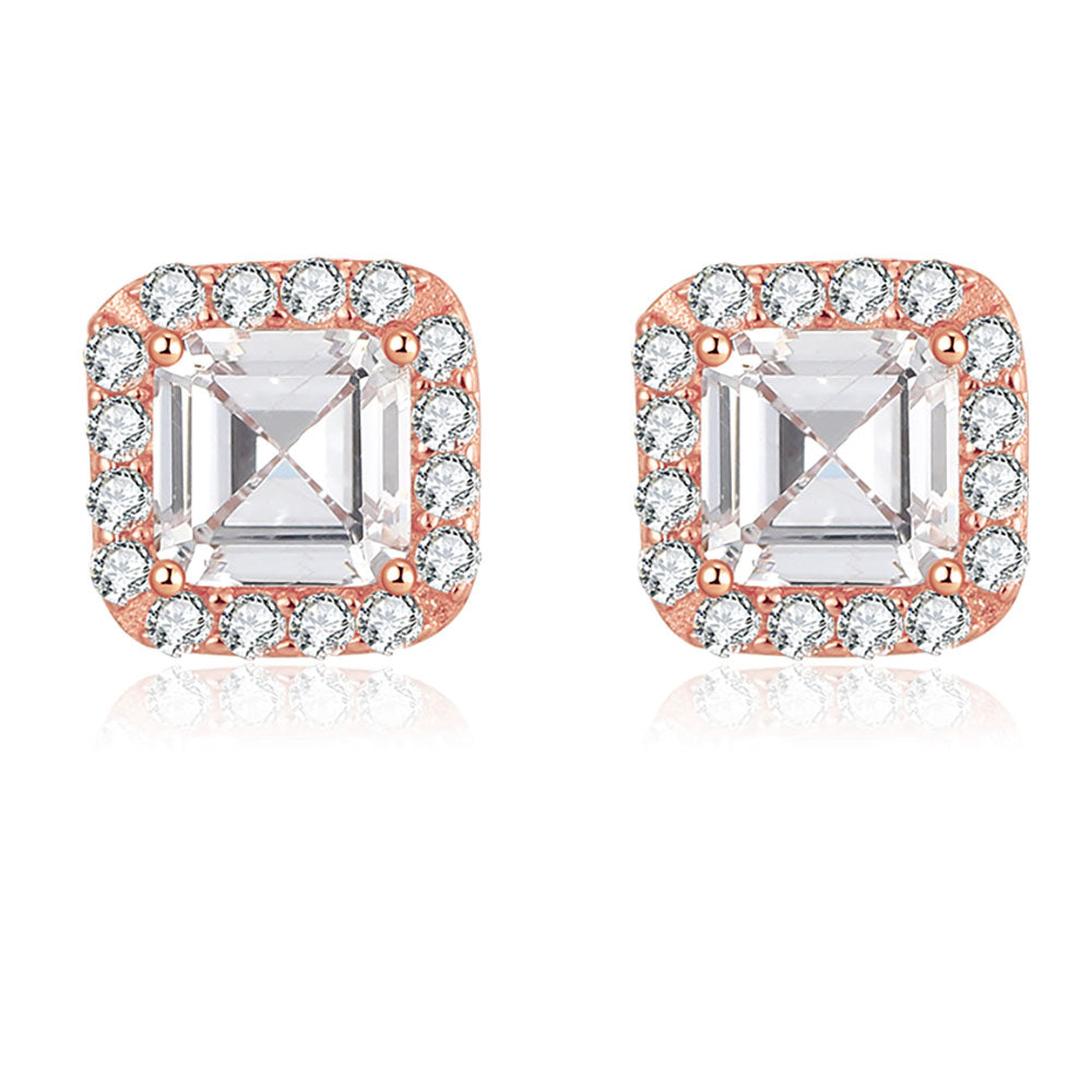 Square Halo Stud Earrings for Women Cz Rose Gold Sterling Silver Ginger Lyne Collection - Rose Gold