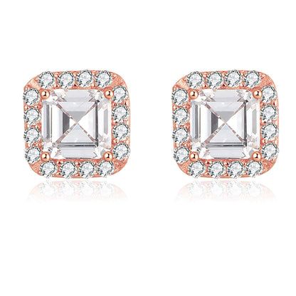 Square Halo Stud Earrings for Women Cz Rose Gold Sterling Silver Ginger Lyne Collection - Rose Gold