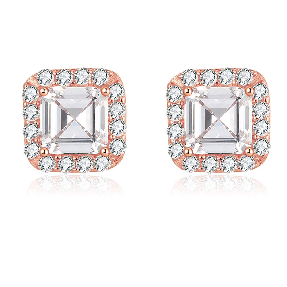 Square Halo Stud Earrings for Women Clear Cz Sterling Silver Womens Ginger Lyne Collection - Rose Gold
