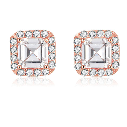 Square Halo Stud Earrings for Women Clear Cz Sterling Silver Womens Ginger Lyne Collection - Rose Gold