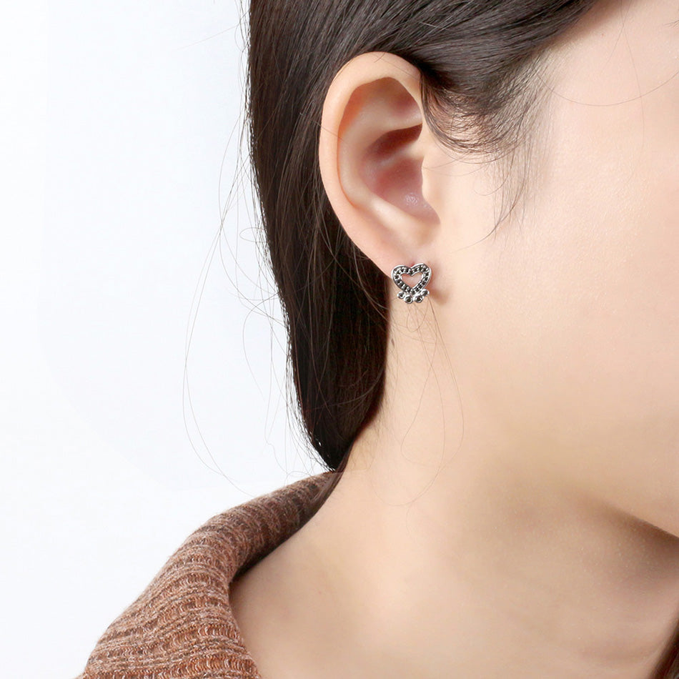 Paw Print Stud Earrings for Women Sterling Silver Black CZ 10mm Dog Paw Studs Gift for Dog Mom by Ginger Lyne - Black
