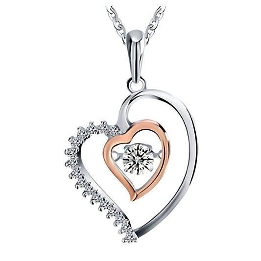 Heart Swinging Stone Necklace for Women Rose Sterling Silver Cz Ginger Lyne Collection