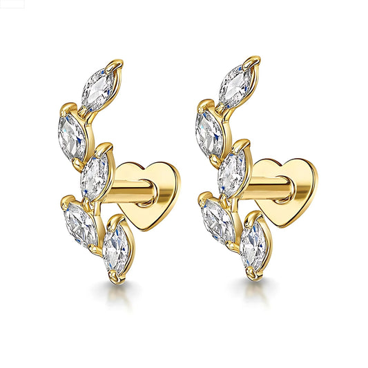 MarquiseCZFlatBackEarringsforCartilageHelixTragusLobeGoldPlatedSterlingSilver1pairbyGingerLyne_Gold-1