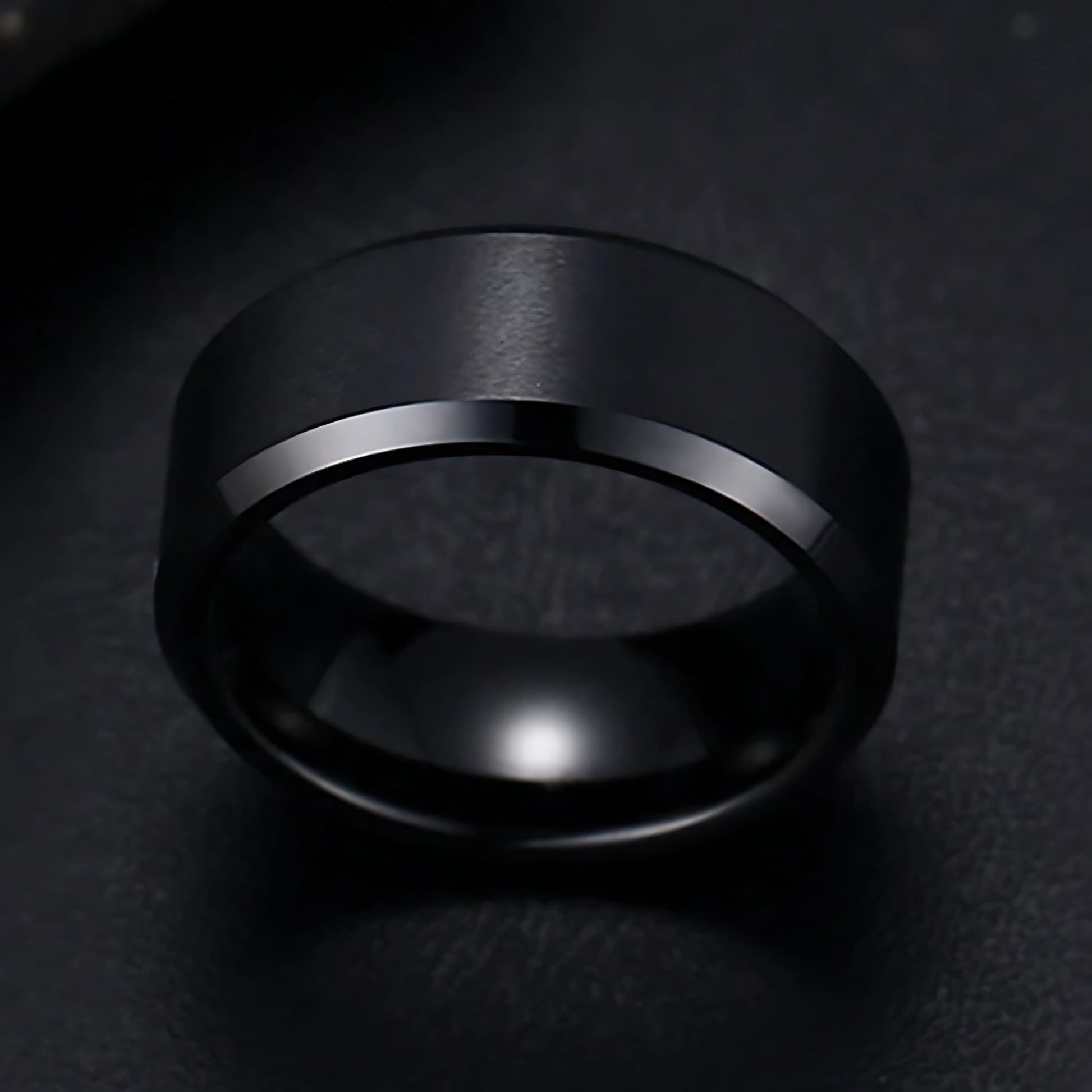 MatteBlackTungstenCarbideWeddingBandRingWomenMen6mmor8mmGingerLyneCollection_8mm-4