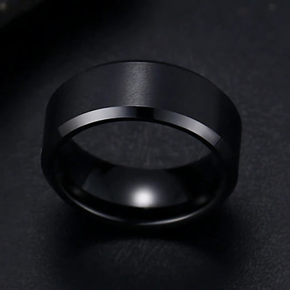 MatteBlackTungstenCarbideWeddingBandRingWomenMen6mmor8mmGingerLyneCollection_8mm-4