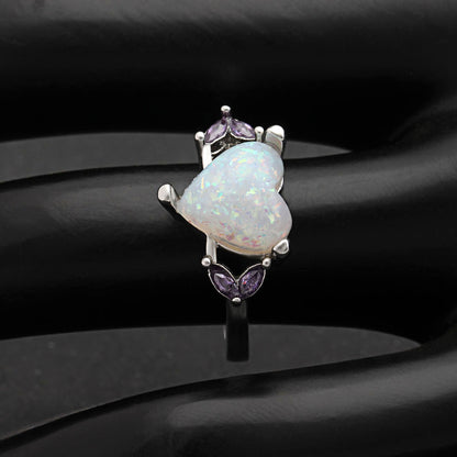 Milana Statement Ring Purple Cz Heart Fire Opal for Women Ginger Lyne Collection