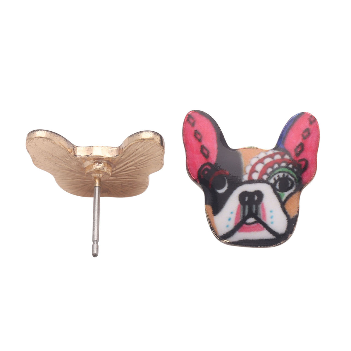 French Bulldog Boston Terrier Stud Earrings Enamel Colorful From the Ginger Lyne Collection - Style 1