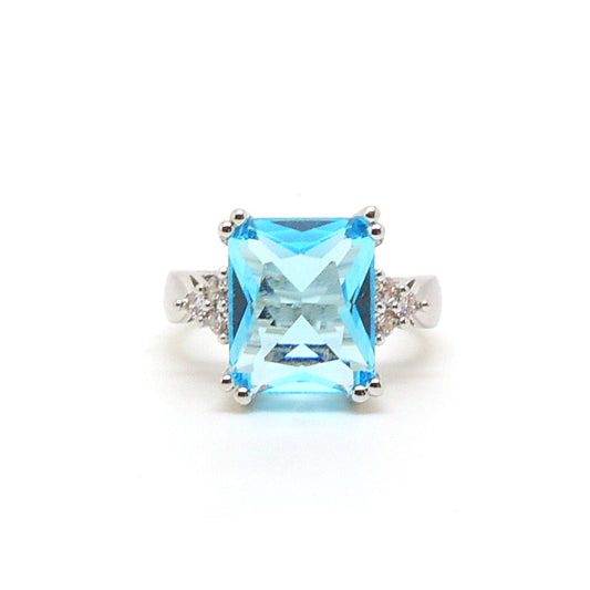 Bendi Ring Emerald Cut Blue Cubic Zirconia Women Statement Ginger Lyne Collection - 10