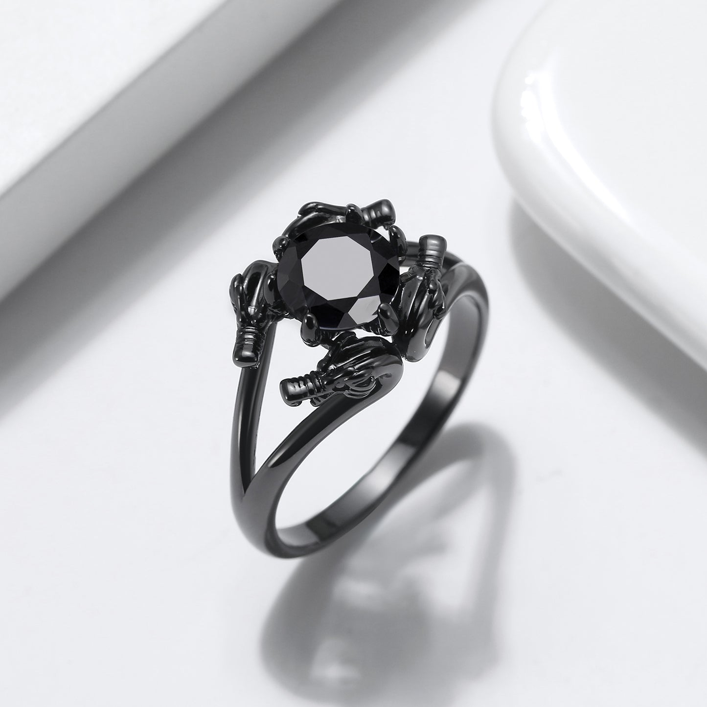 Dragon Ring for Women Solitaire Cz Black Gothic Engagement Ring Ginger Lyne Collection