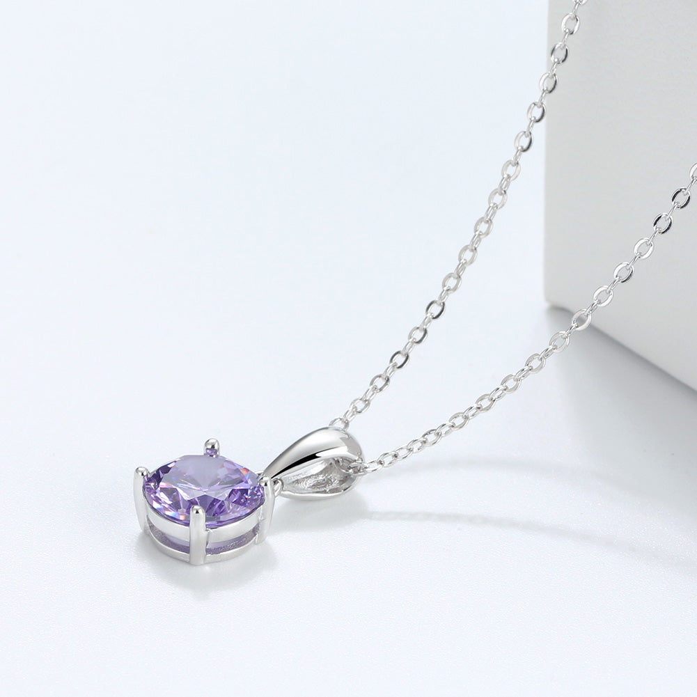 Solitaire Birthstone Necklace for Women Cz Sterling Silver Ginger Lyne Collection - June-Alexendrite Purpl