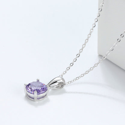 Solitaire Birthstone Necklace for Women Cz Sterling Silver Ginger Lyne Collection - June-Alexendrite Purpl