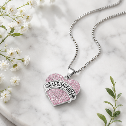 Granddaughter Necklace for Women by Ginger Lyne CZ Heart Pendant White Gold Plated - Pink