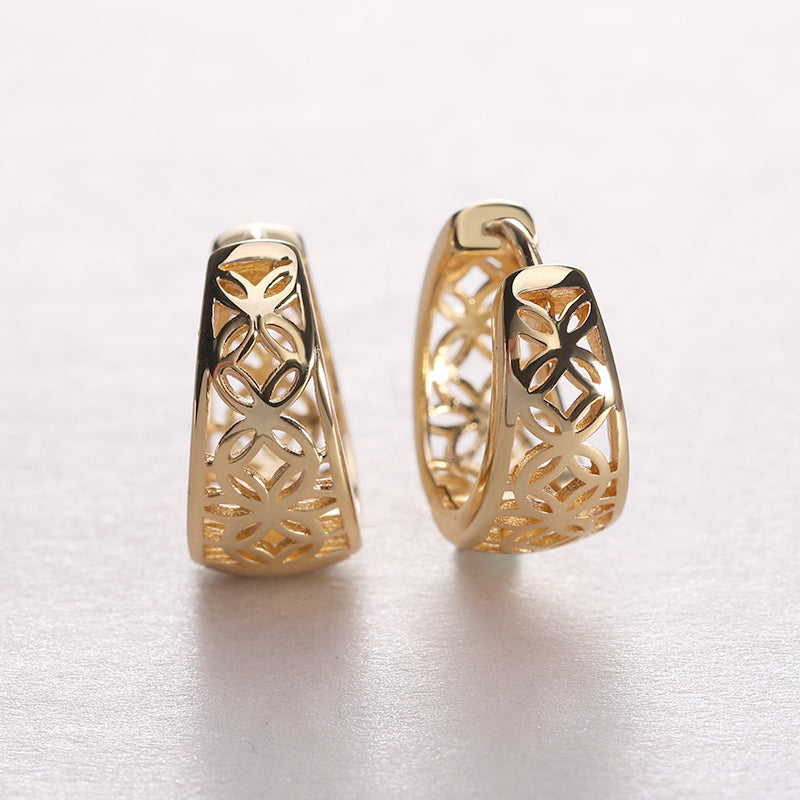 Filigree Wide Hoop Earrings for Women White Gold Plated Ginger Lyne Collection - Gold