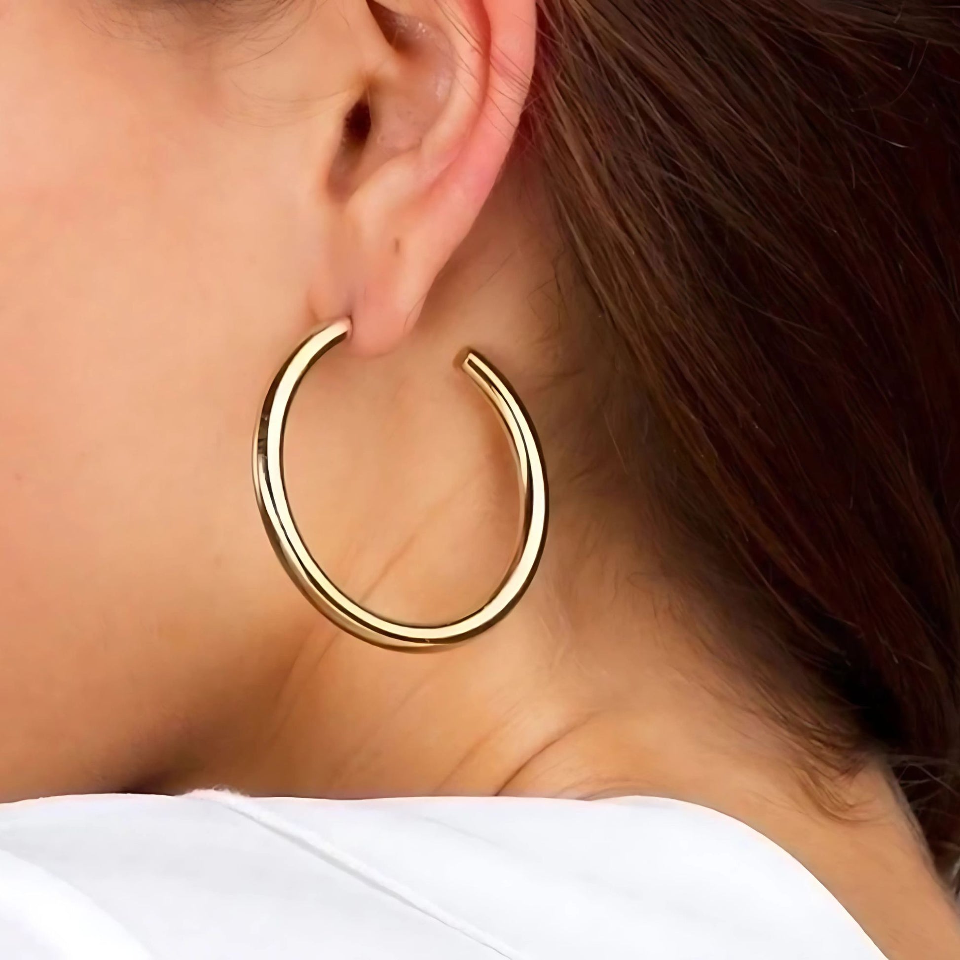 Hollow Tube Hoop Earrings for Women by Ginger Lyne 2" Stainless Steel Lightweight - Silver