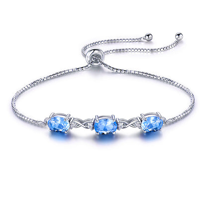 Adjustable Chain Bracelet  for Women Silver Created Blue Topaz Ginger Lyne Collection