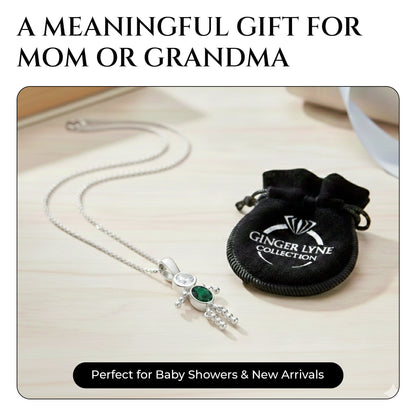 Birthstone Pendant Necklace for Boy Mom or Grandma by Ginger Lyne Sterling Silver CZ Family Birthday Charm - Boy May