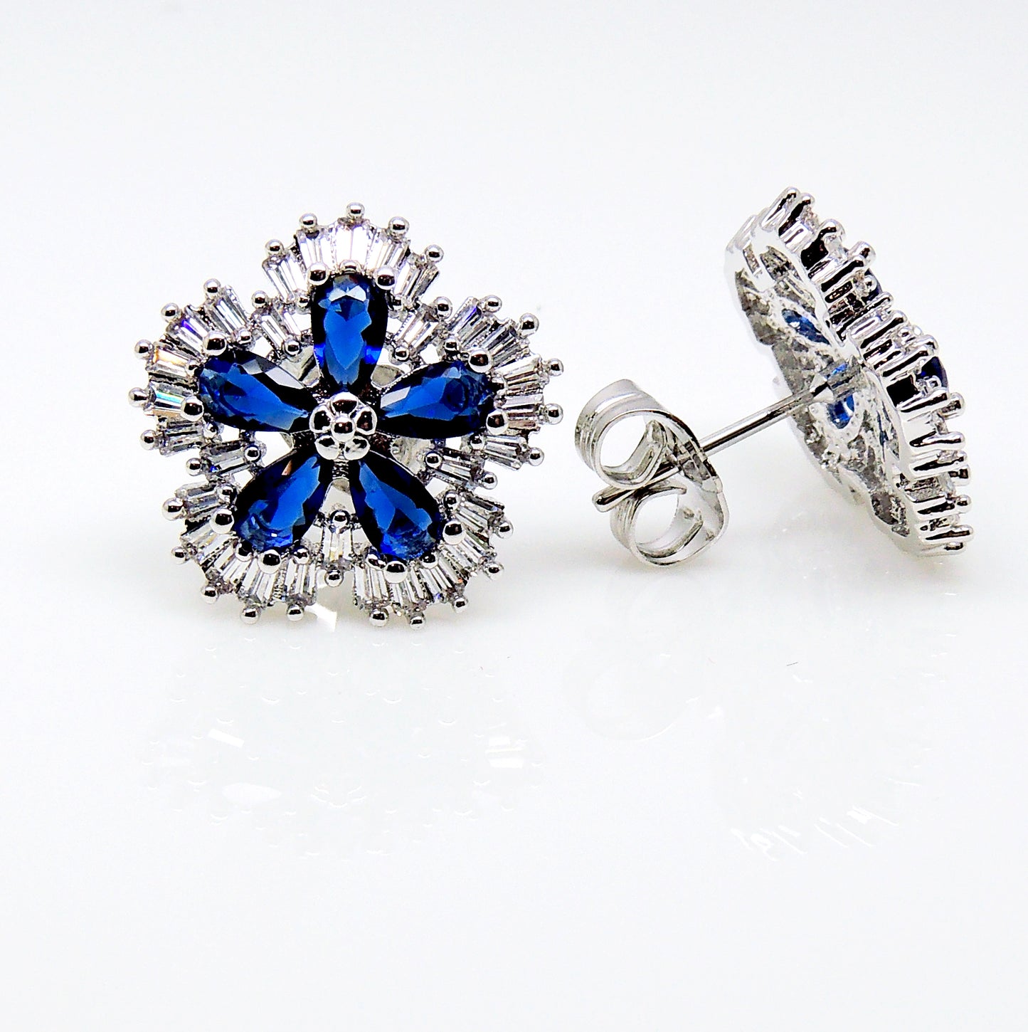 Camran Blue or Red Stud Earrings Cubic Zirconia Ginger Lyne Collection