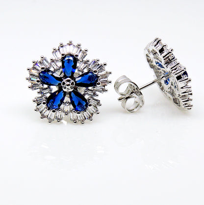 Camran Blue or Red Stud Earrings Cubic Zirconia Ginger Lyne Collection