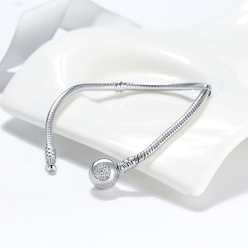 Snake Chain Charm Bracelet Sterling Silver Cz Love Clasp Ginger Lyne Collection - 21cm Snake