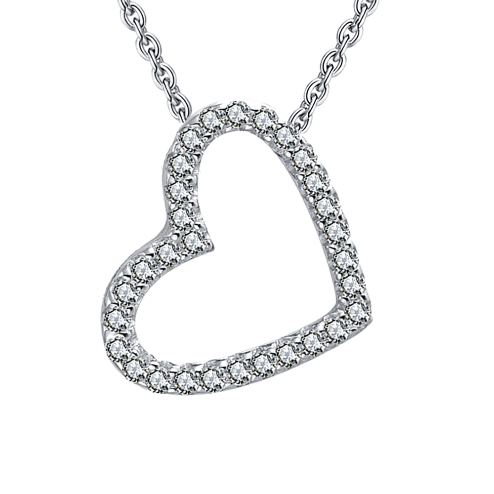 Side Drop Heart Pendant Necklace for Women Sterling Silver Cz Ginger Lyne Collection