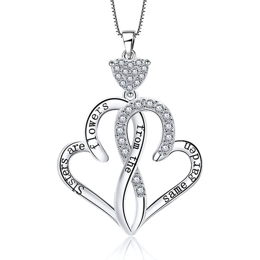 Ginger Lyne Pendant Necklace for Women Sterling Silver Cz Sister Hearts