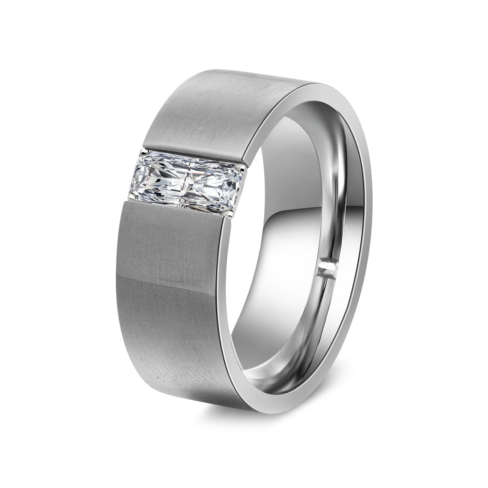 WeddingBandRingforMenorWomen8mmStainlessSteel1CtEmeraldCutCzGingerLyneCollection_Silver-1