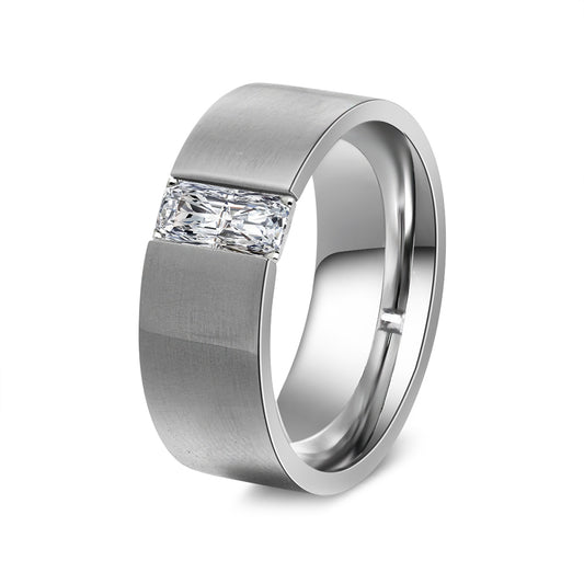 WeddingBandRingforMenorWomen8mmStainlessSteel1CtEmeraldCutCzGingerLyneCollection_Silver-1