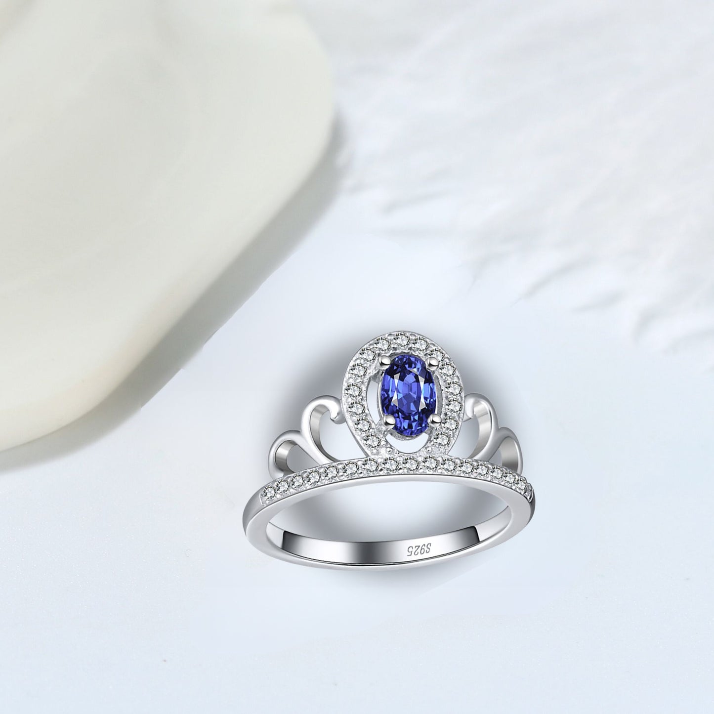 Crown Engagement Enhancer Ring for Women Blue Cz Sterling Silver Ginger Lyne Collection