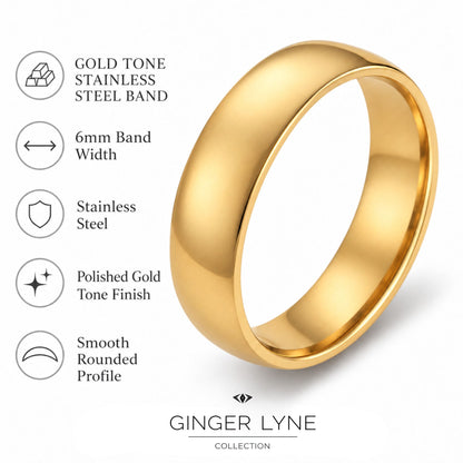 6mmStainlessSteelPlatedGoldWeddingBandRingforWomenorMenbyGingerLyneSize10.5_6mmGold-5