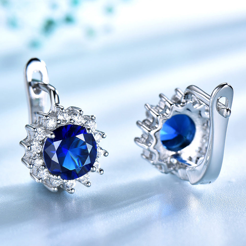 Oval Drop Earrings for Women Blue Sapphire Cz Sterling Silver Ginger Lyne Collection