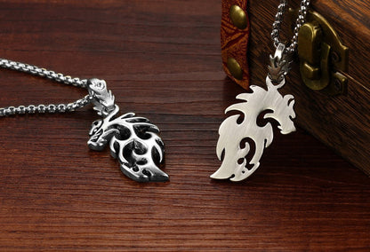 Dragon Flame Necklace for Men or Women Stainless Steel Gothic Biker Ginger Lyne Collection