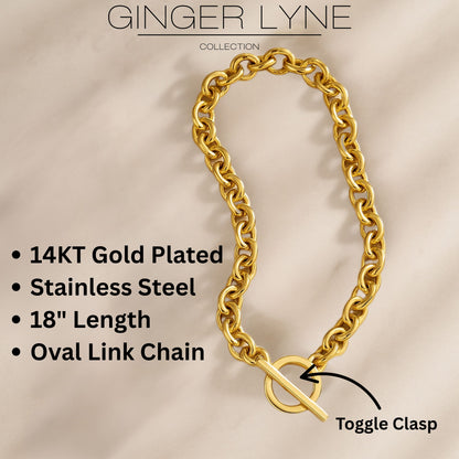 OvalLinkToggleNecklaceforWomenHeavyWeight14KTGoldPlatedStainlessSteel18"GingerLyneCollection_Gold-Tone-3