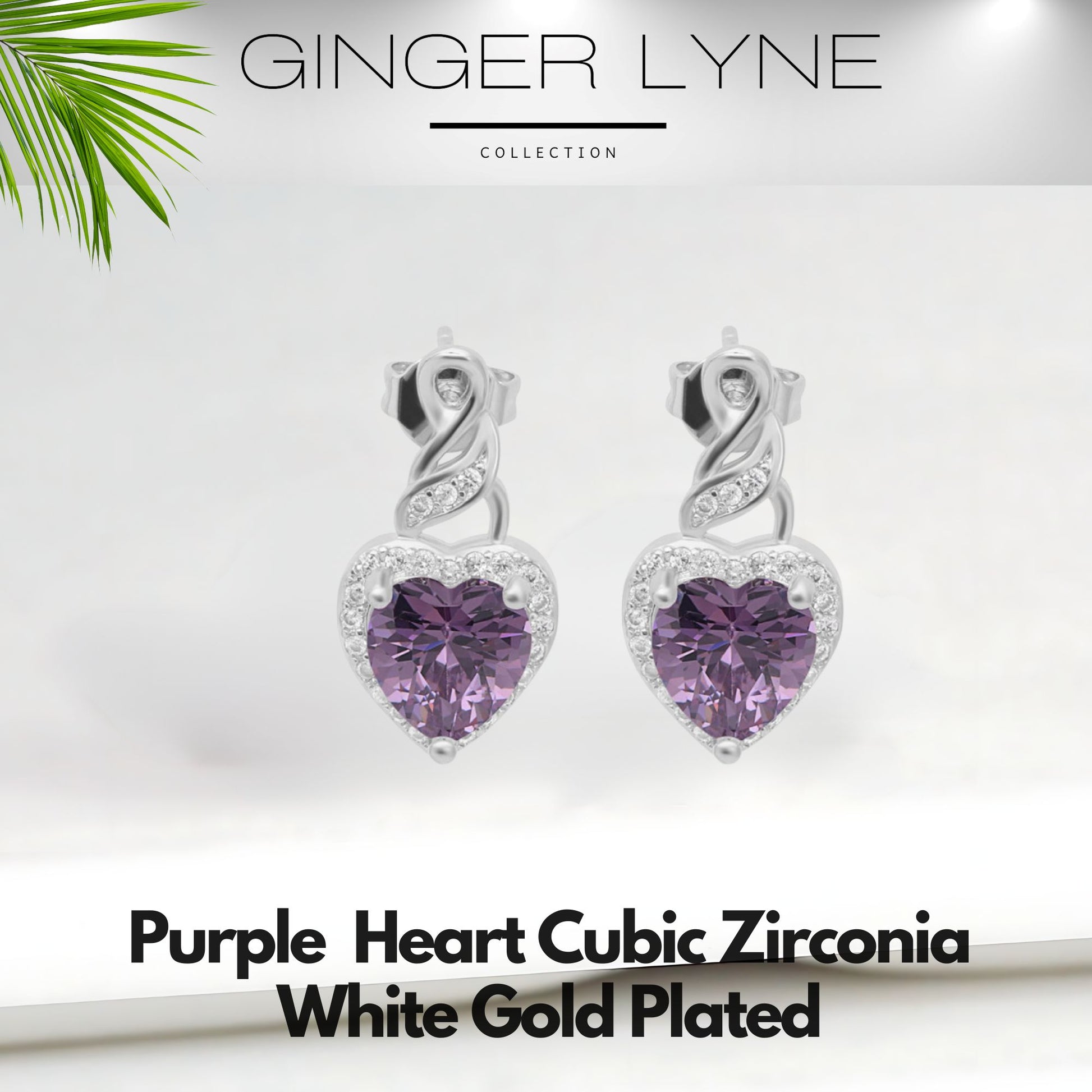 Heart Shape Blue Cz Drop Stud Earrings Womens Ginger Lyne Collection - Purple