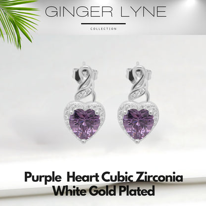 Heart Shape Blue Cz Drop Stud Earrings Womens Ginger Lyne Collection - Purple