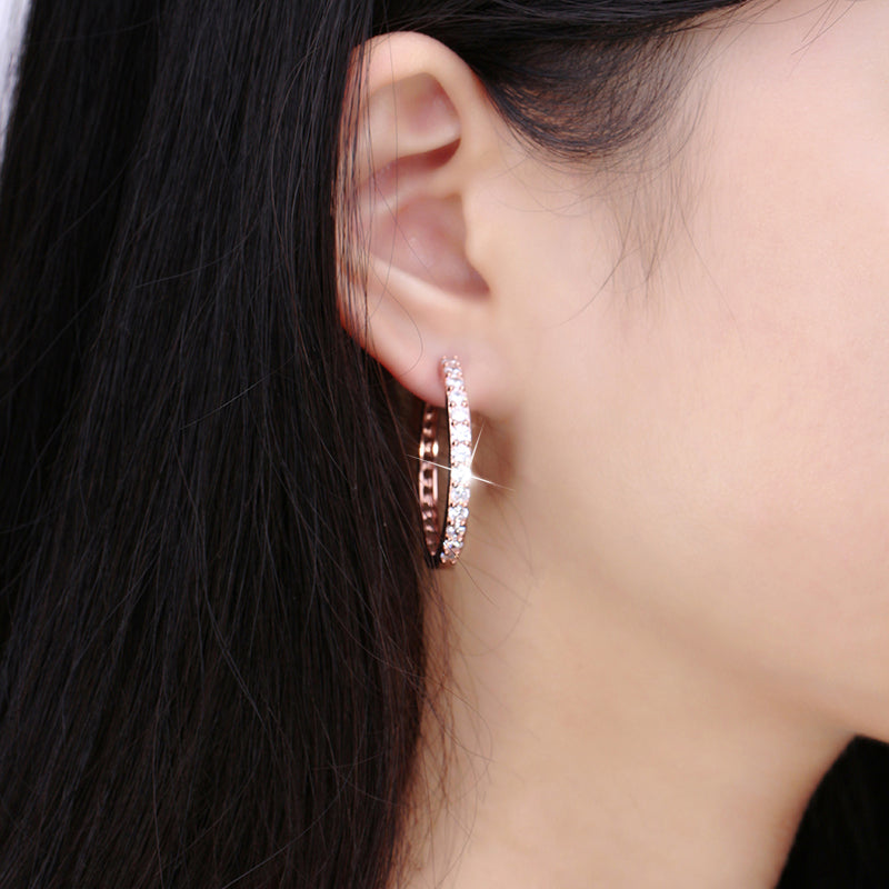 Hoop Earrings for Women Gold Plated Clear Cubic Zirconia Ginger Lyne Collection - Rose Gold