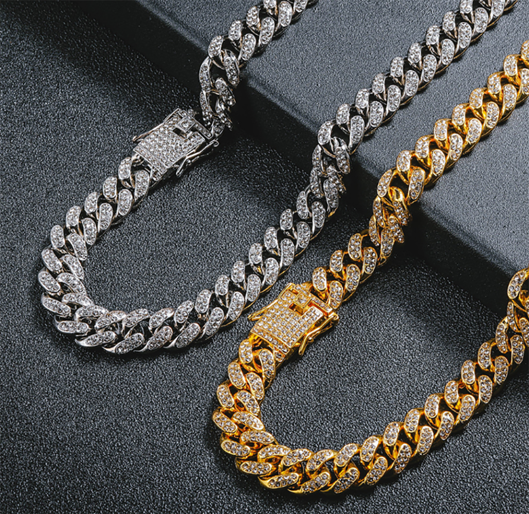 Gold Cuban Link Chain Necklace Iced Out Hip Hop Men Women Ginger Lyne Collection