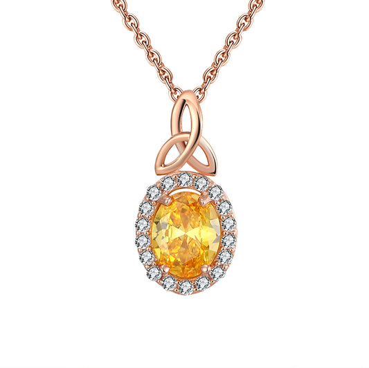 Oval Pendant Necklace for Women Yellow Cz Rose Sterling Silver Ginger Lyne Collection