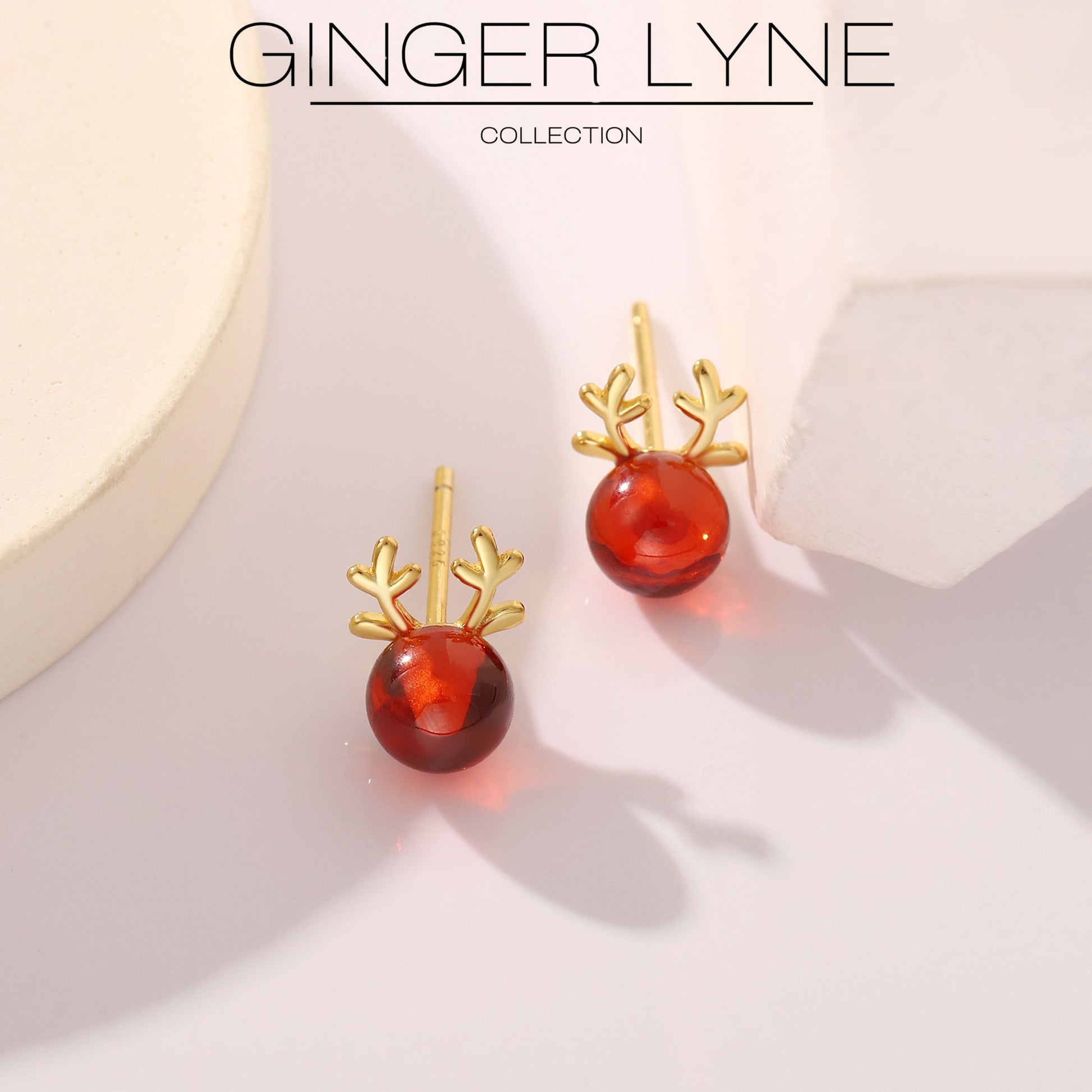 RudolphReindeerEarringsforWomen14KTGoldPlatedSterlingSilverPostRedGlassStudGingerLyneCollection_Red-3