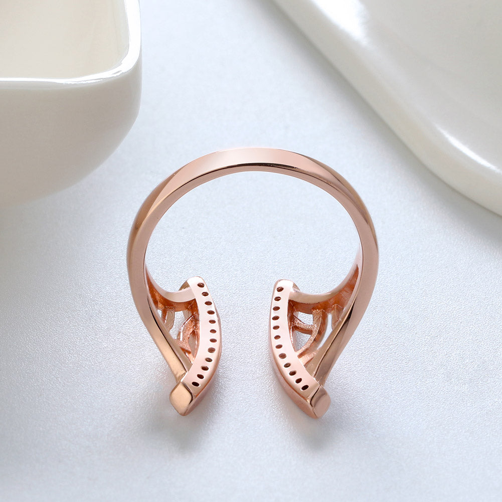 Window Pattern Adjustable Ring for Women Cz Gold Plated Ginger Lyne Collection - Rose Gold