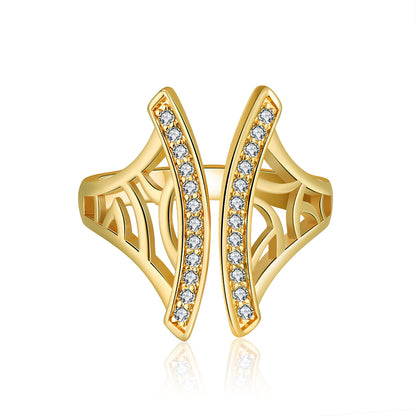 Window Pattern Adjustable Ring for Women and Girls Cz Gold Plated Ginger Lyne Collection